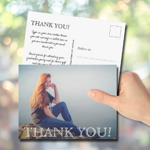 Carte Postale Merci photo chic Script Graduation