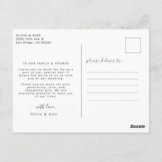 Carte Postale Merci photo de mariage élégant (Dos)