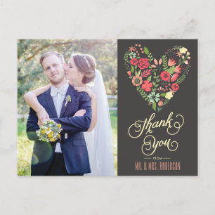 Carte postale Merci photo du coeur floral romantiq