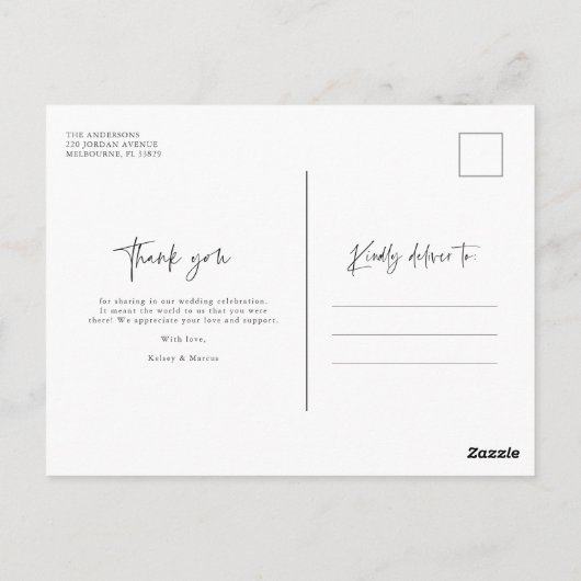 Carte Postale Merci photo du jour de mariage moderne | bleu mari (Dos)