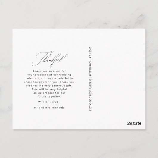 Carte Postale Merci photo du Mariage tout simplement reconnaissa (Dos)