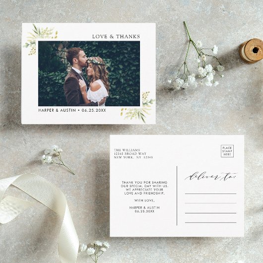 Carte Postale Merci photo du Mariage végétal du feuillage vert