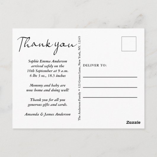 Carte Postale Merci photo Faire-part de naissance bébé (Dos)