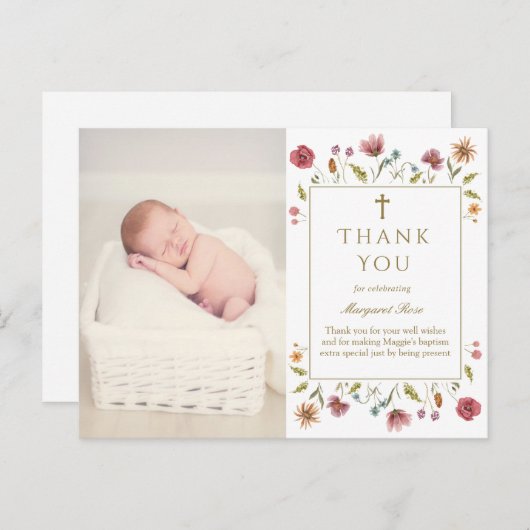 Carte Postale Merci photo fleur sauvage du baptême (Devant / Derrière)