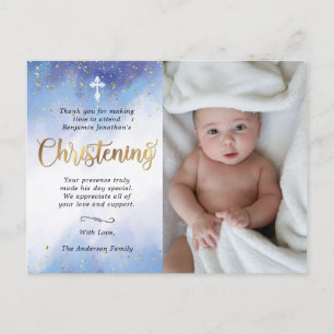 Carte Postale Merci photo Gold & Blue Watercolor Christening