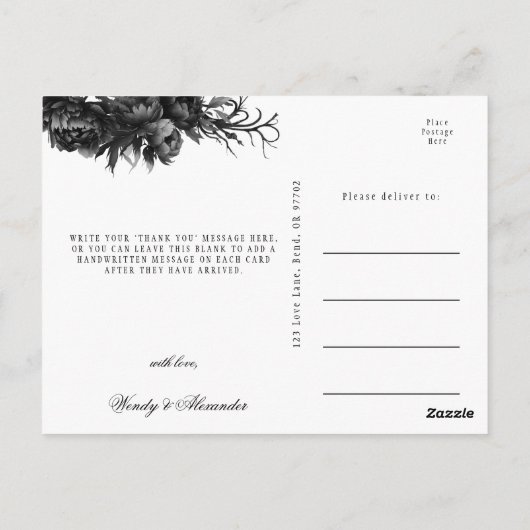 Carte Postale Merci photo gothique blanc classique Mariage (Dos)
