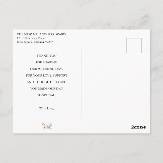 Carte Postale Merci photo Mariage à fleurs doux (Dos)