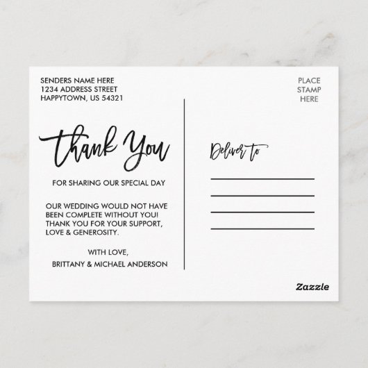 Carte Postale Merci photo Mariage de script Brush Moderne (Dos)