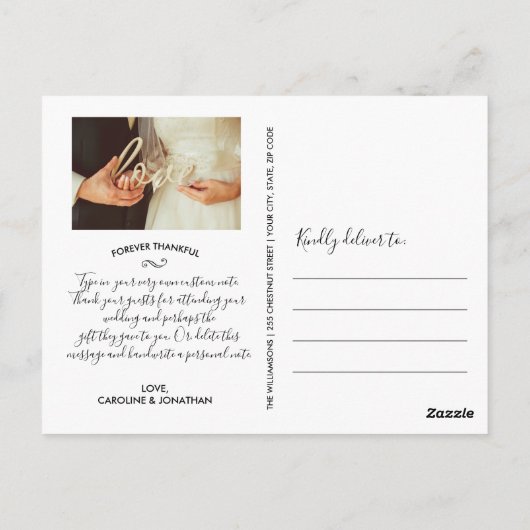 Carte Postale Merci photo Mariage de script lettres main (Dos)