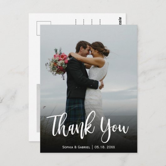 Carte Postale Merci photo Mariage de script lettres main (Devant / Derrière)