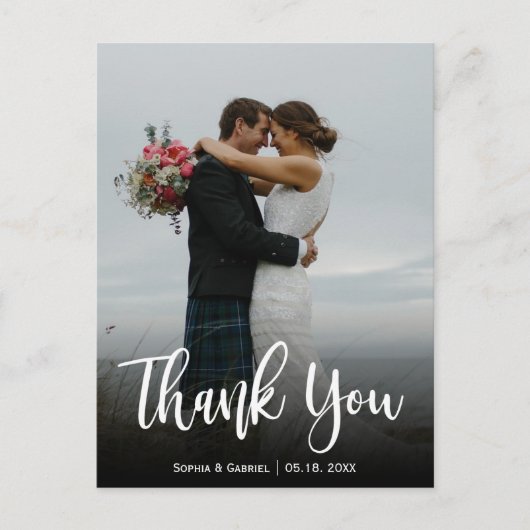 Carte Postale Merci photo Mariage de script lettres main (Devant)