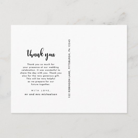 Carte Postale Merci photo Mariage de script simple moderne (Dos)