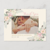Carte Postale Merci photo Mariage ivoire et rose Boho Floral (Devant)