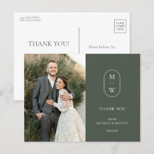 Carte Postale Merci photo Mariage Monogramme minimaliste