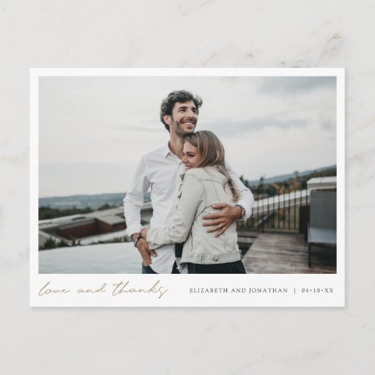 Carte Postale Merci photo Mariage or simple et élégant (Devant)