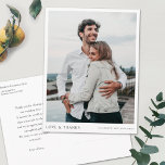 Carte Postale Merci photo Mariage personnalisé simple et moderne<br><div class="desc">Ce mariage photo moderne et simple, élégant, vous remercie modèle de carte postale avec vos noms sous votre photo avec 'LOVE & THANKS'. Le texte des deux côtés est un noir légèrement adouci par défaut. Vous pouvez choisir de modifier la police, la couleur ou la taille de texte utilisée pour...</div>