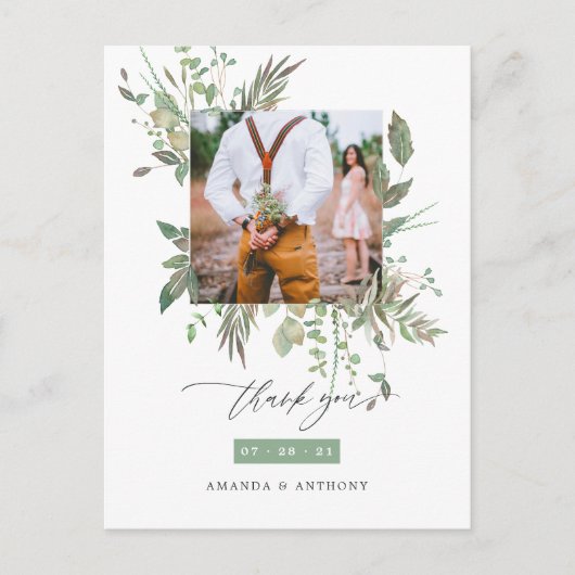 Carte Postale Merci photo Mariage Watercolor Green (Devant)