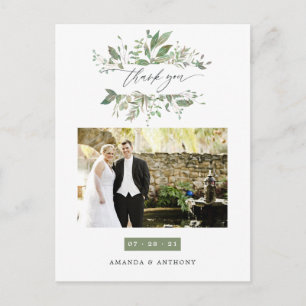 Carte Postale Merci photo Mariage Watercolor Green