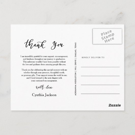 Carte Postale Merci photo minime de diplôme Script Décontracté (Dos)