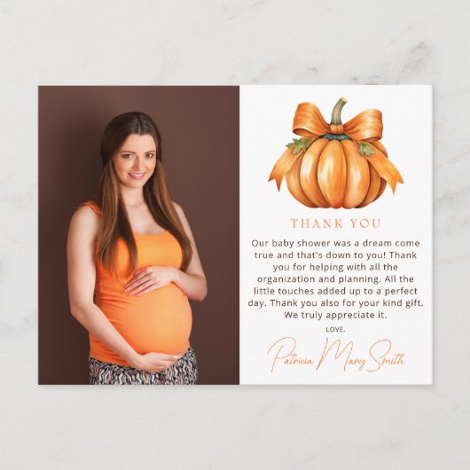 Carte Postale Merci photo petit Baby shower Citrouille (Devant)