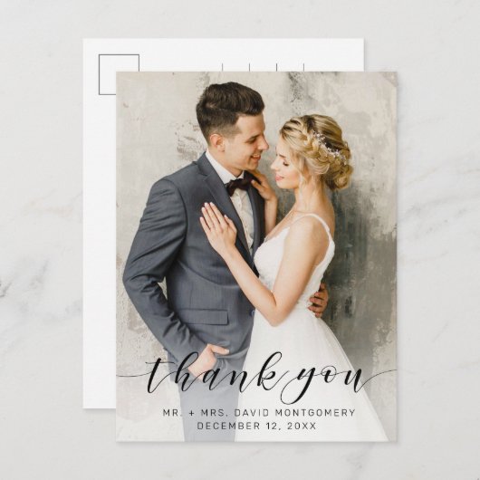 Carte Postale Merci photo simple Mariage de script noir (Devant / Derrière)