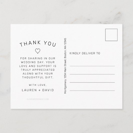 Carte Postale Merci photo simple Mariage de script noir (Dos)