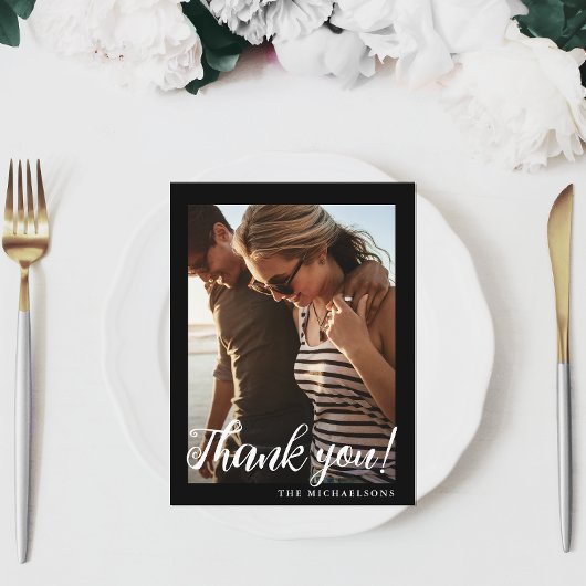 Carte Postale Merci photo simple Mariage noir blanc