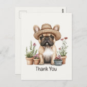 Carte Postale Merci Pot de fleurs de jardinage de bouledogue fra (Devant / Derrière)