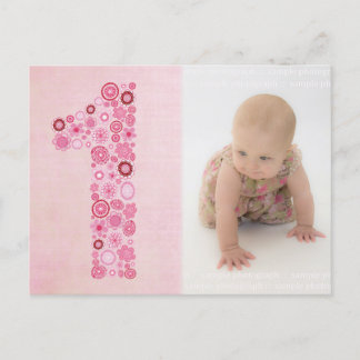 Carte postale Merci pour fille rose 1er anniversai