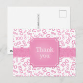 Carte Postale Merci pour le motif de nombre 100 rose/blanc (Devant / Derrière)