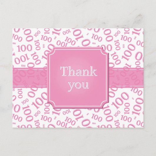 Carte Postale Merci pour le motif de nombre 100 rose/blanc (Devant)
