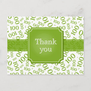 Carte Postale Merci pour le motif numérique 100 vert/blanc