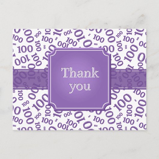 Carte Postale Merci pour le motif numérique 100 violet/blanc (Devant)