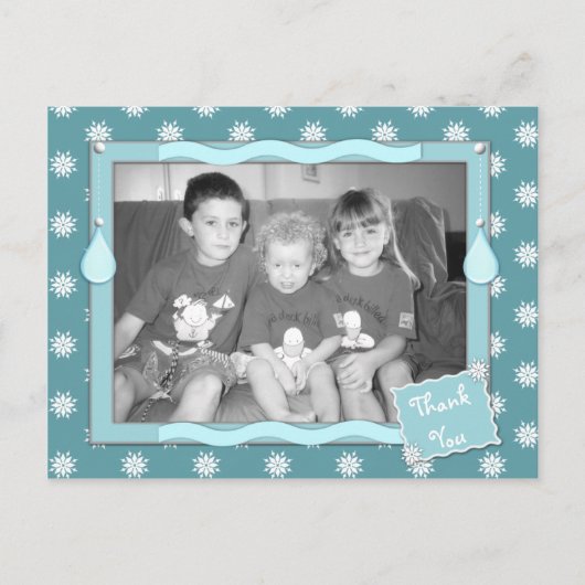 Carte Postale Merci pour les cadeaux de Noël bleu avec des floco (Devant)