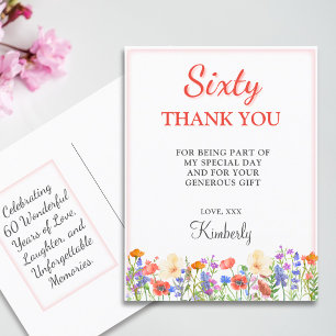 Carte Postale Merci pour mes 60 ans fleurs florales 60 années de