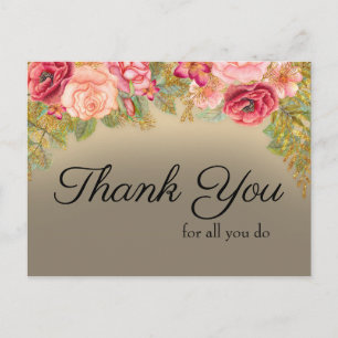 Carte Postale Merci pour tout ce que vous faites Fleurs roses ro