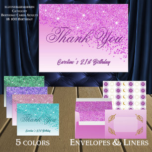 Carte Postale Merci pour vos 21 ans, Paillettes Roses
