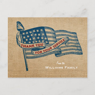 Carte Postale Merci Pour Votre Service Militaire Burlap Drapeau