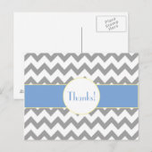 Carte Postale Merci rayé gris et bleu de monogramme de Chevron (Devant / Derrière)
