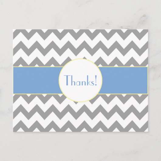 Carte Postale Merci rayé gris et bleu de monogramme de Chevron (Devant)