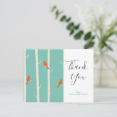 Carte Postale Merci Retro Orange Oiseaux sur un Bouleau (Debout devant)