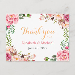 Carte Postale Merci - Romantique chic floral enveloppé