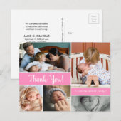 Carte Postale Merci rose 2e bébé Faire-part bébé fille (Devant / Derrière)