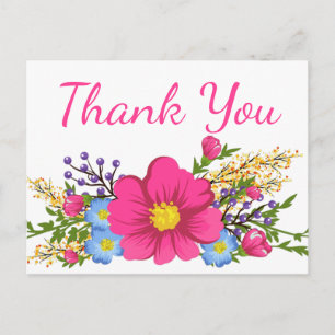 Carte Postale Merci rose Aquarelle Fleurs Mariage