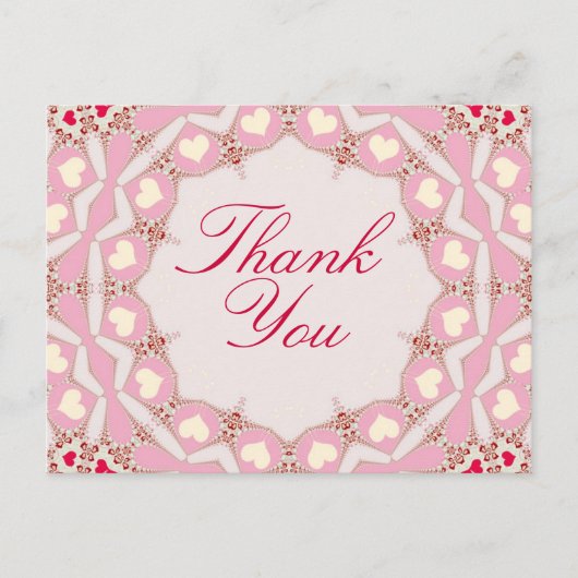 Carte postale Merci Rose Cream Red Hearts (Devant)