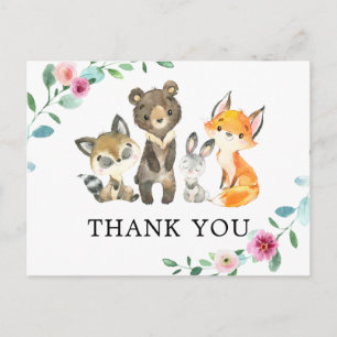 Carte postale Merci rose des animaux forestiers