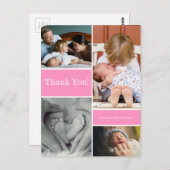 Carte Postale Merci rose deuxième bébé faire-part de naissance (Devant / Derrière)