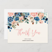 Carte Postale Merci rose et bleu Aquarelle (Devant / Derrière)