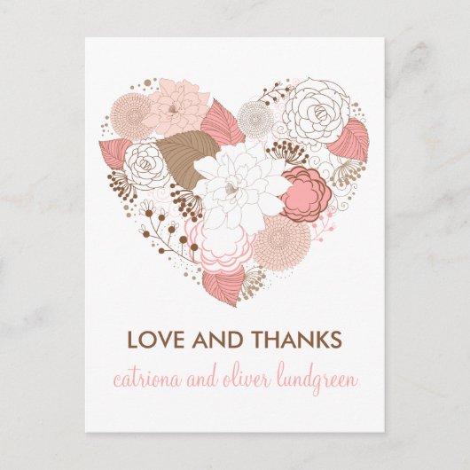 Carte postale Merci rose et Brown Fleurs cardiaque (Devant)
