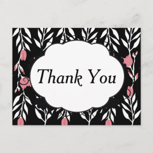 Carte Postale Merci rose floral et noir